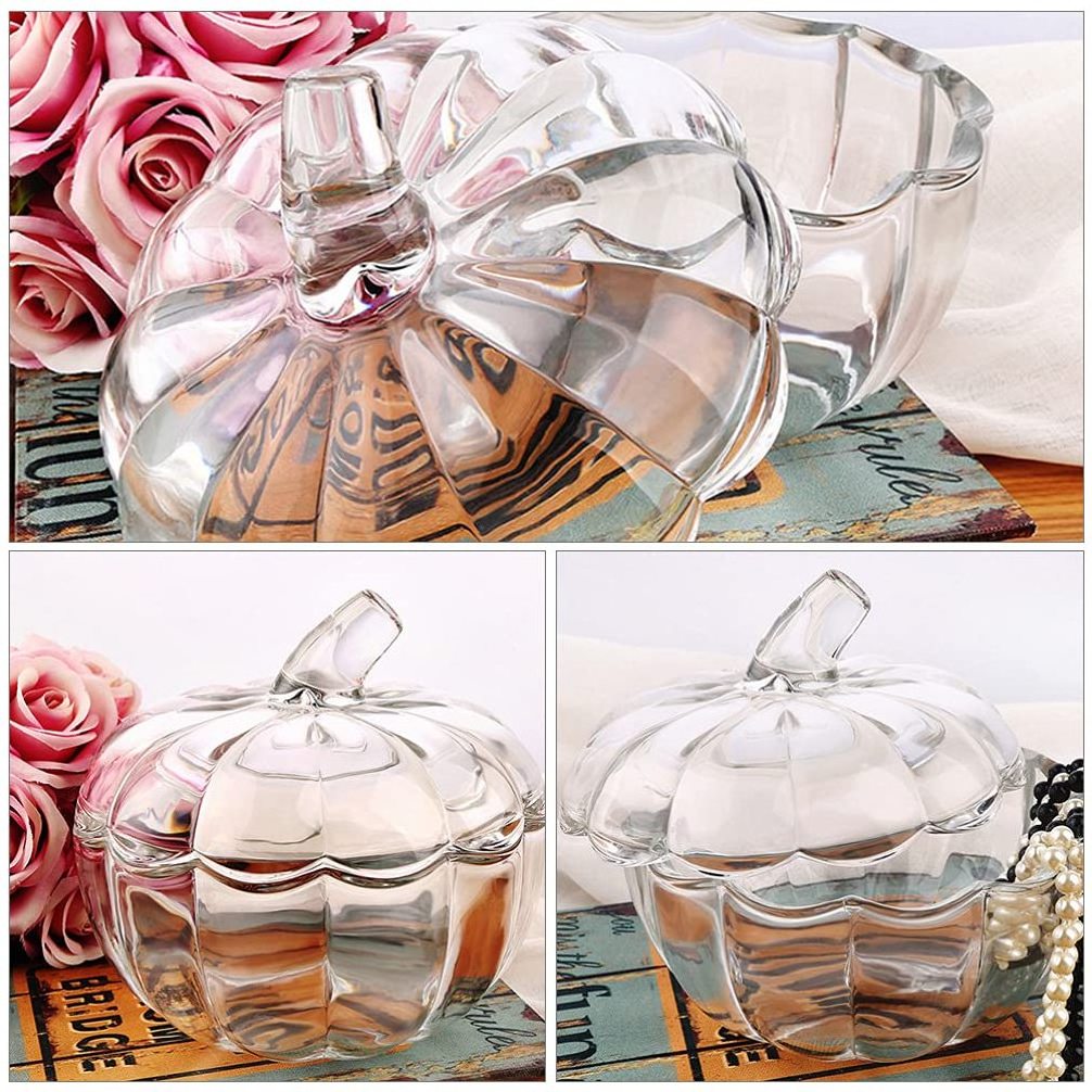 Wholesale Transparente Pumpkin Shape Glass Candy Jar With Lid Glass Storage Jar Halloween Decorative