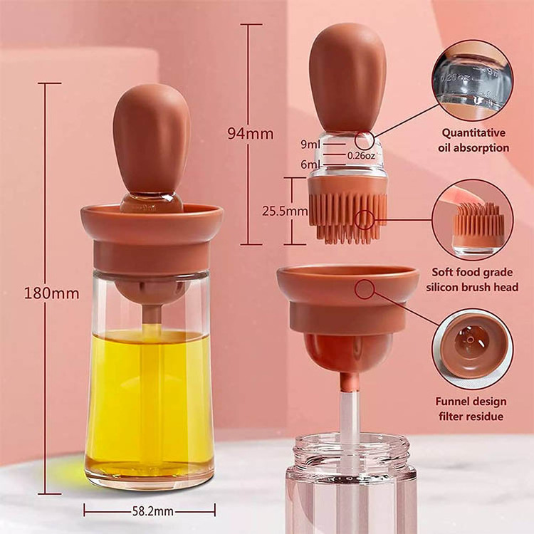 Modern 180ml 2 In 1 Olive Oil Vinegar Glass Dispenser Bottle with Dropper Measuring Silicone Barbecue Brush