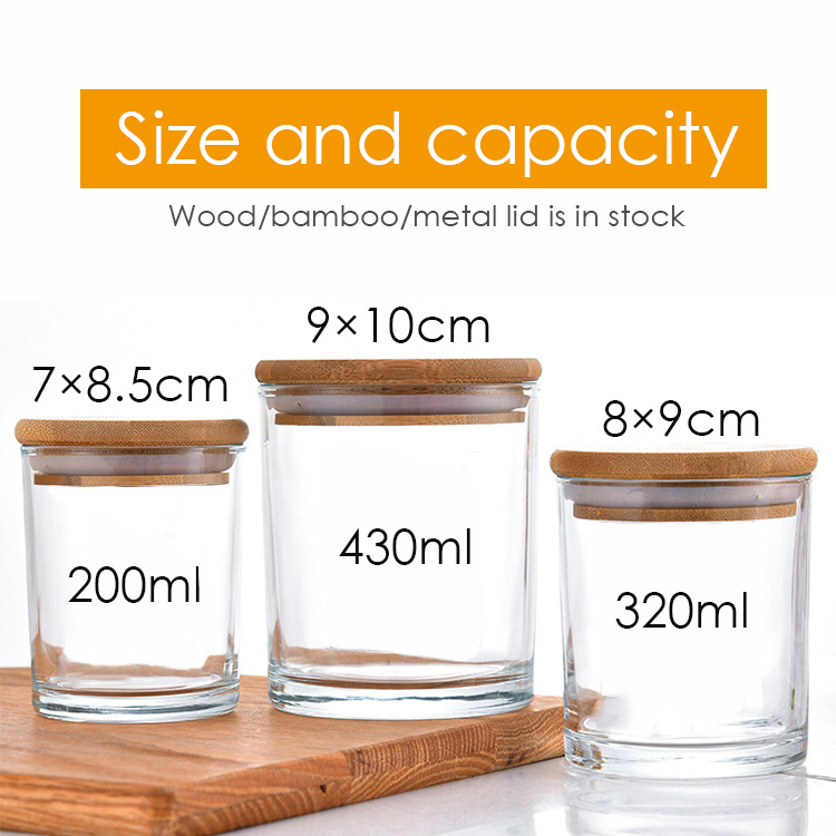 Luxury Mini 6oz 8oz 10oz 14oz Custom Frosted Matte Black Transparent Empty Candle Jars with Bamboo Wooden Lids