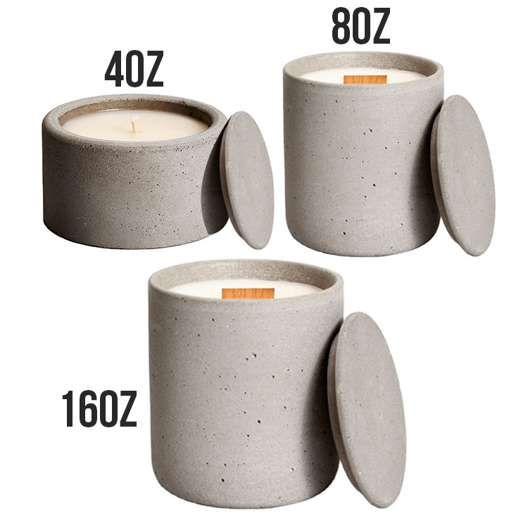 New Design Round Bottom16oz 480ml Light Grey Large Empty Cement Concrete Candle Container Jar with Lid