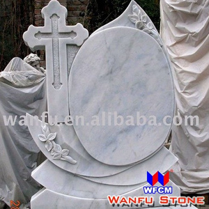 European Style Polish Cross White Marble Tombstone