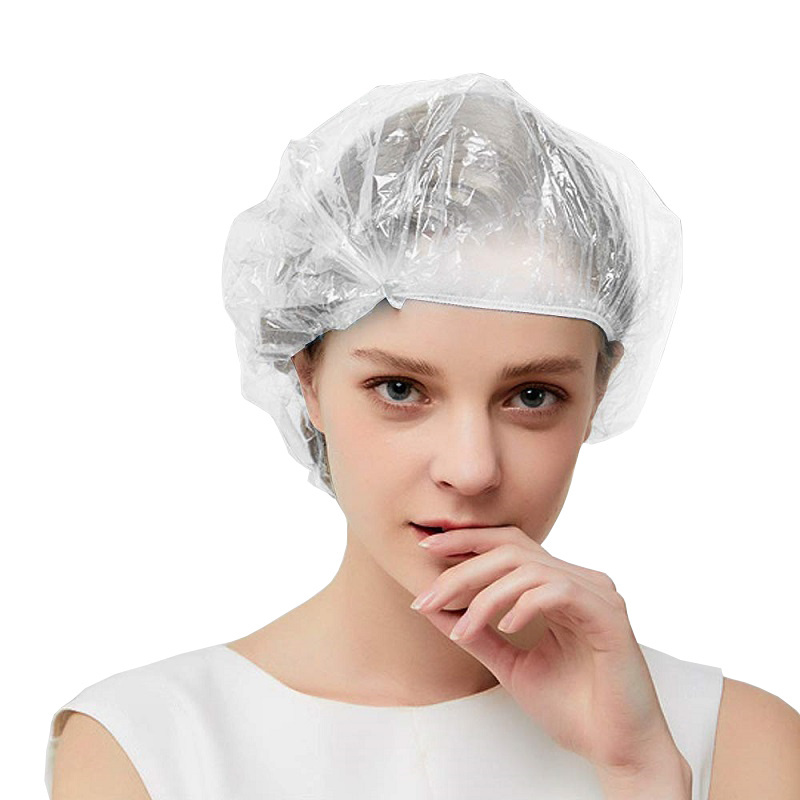 Custom Packaged Disposable PE Transparent Clear Plastic Hair Hotel Shower Caps Strip Waterproof Bathing Cap For Women