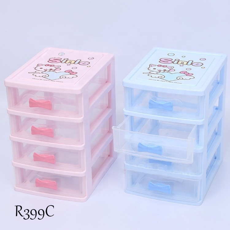 WANFU Plastic Stackable Transparent Mini Storage Drawer Cartoon Desktop Sundry Drawer