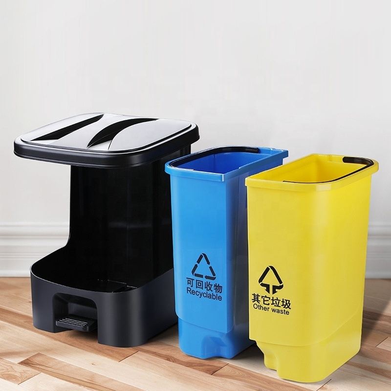 WANFU New Plastic Garbage Bin 2 Compartment Inner Waste Bins Household Pedal Trash Can