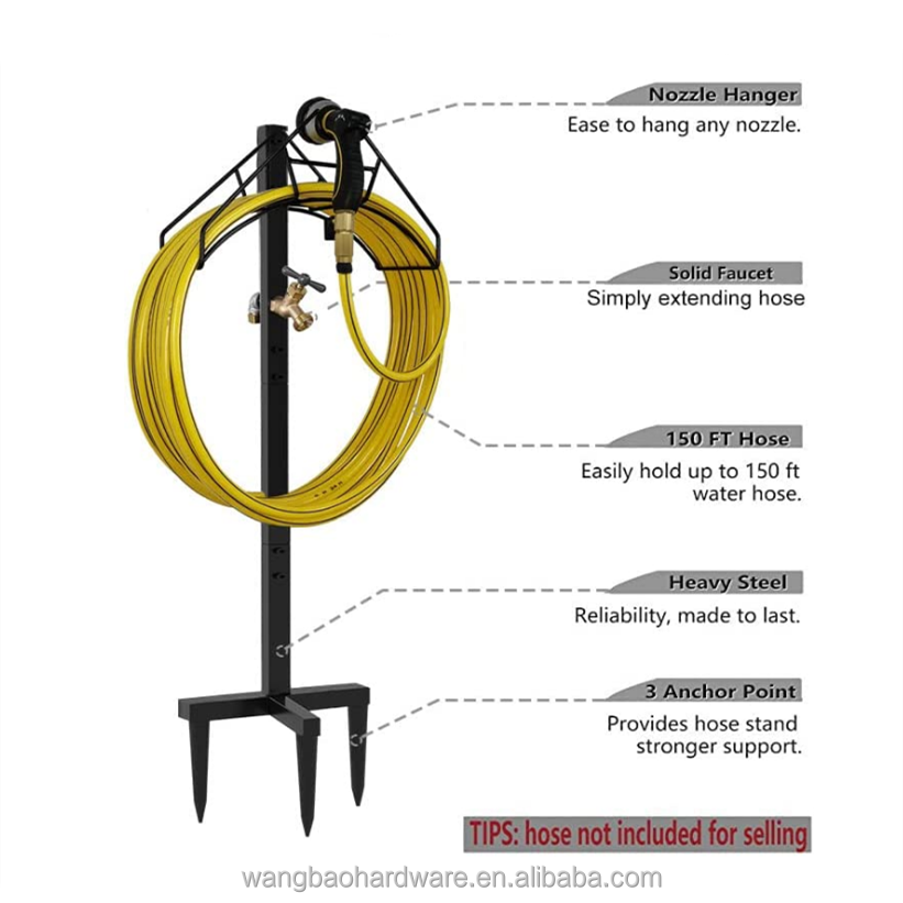 Easy Install Free Standing Decorative Coiled Garden Hose Stand Metal Storage Water Hose Reel Pipe Holder Rack Stand