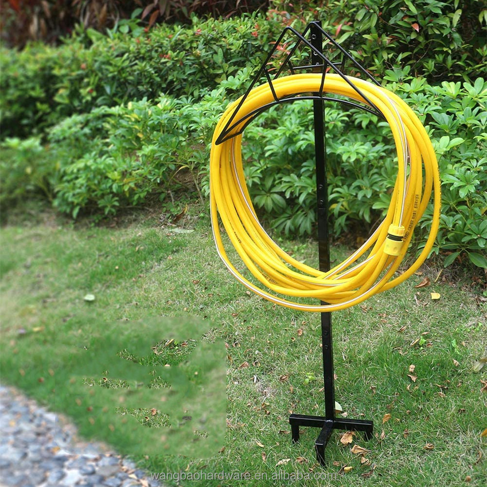 Easy Install Free Standing Decorative Coiled Garden Hose Stand Metal Storage Water Hose Reel Pipe Holder Rack Stand