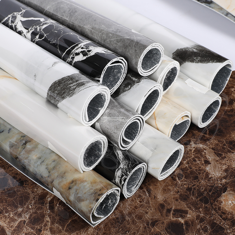 Self Adhesive Vinyl Contact Paper PET Peel and Stick Wallpaper Marble Pattern Waterproof 3D Wall Paper For Kitchen