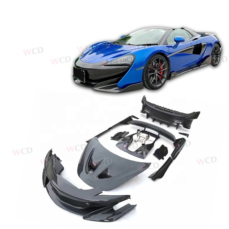 Upgrade 600lt carbon fiber side skirts trunk spoiler P1 hood car bumpers tail exhaust for mclaren 540c 570s body kit Back Bar