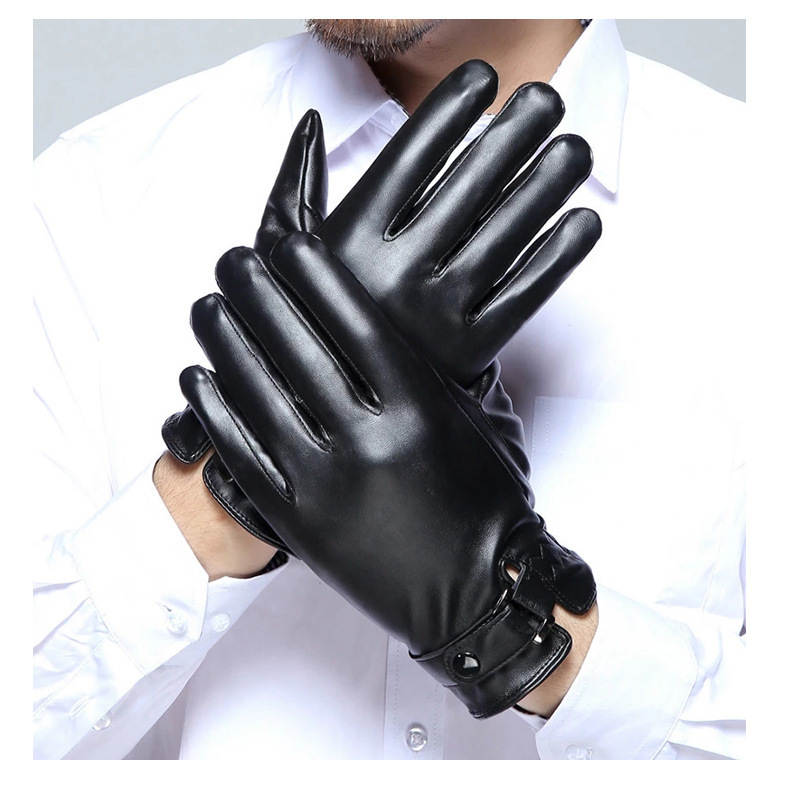 Leather waterproof and warm gloves Men's winter imitation leather PU leather gloves Touch screen plush thickened driving gloves