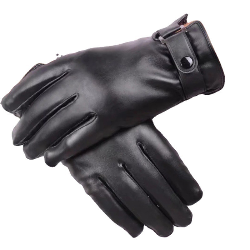 Leather waterproof and warm gloves Men's winter imitation leather PU leather gloves Touch screen plush thickened driving gloves