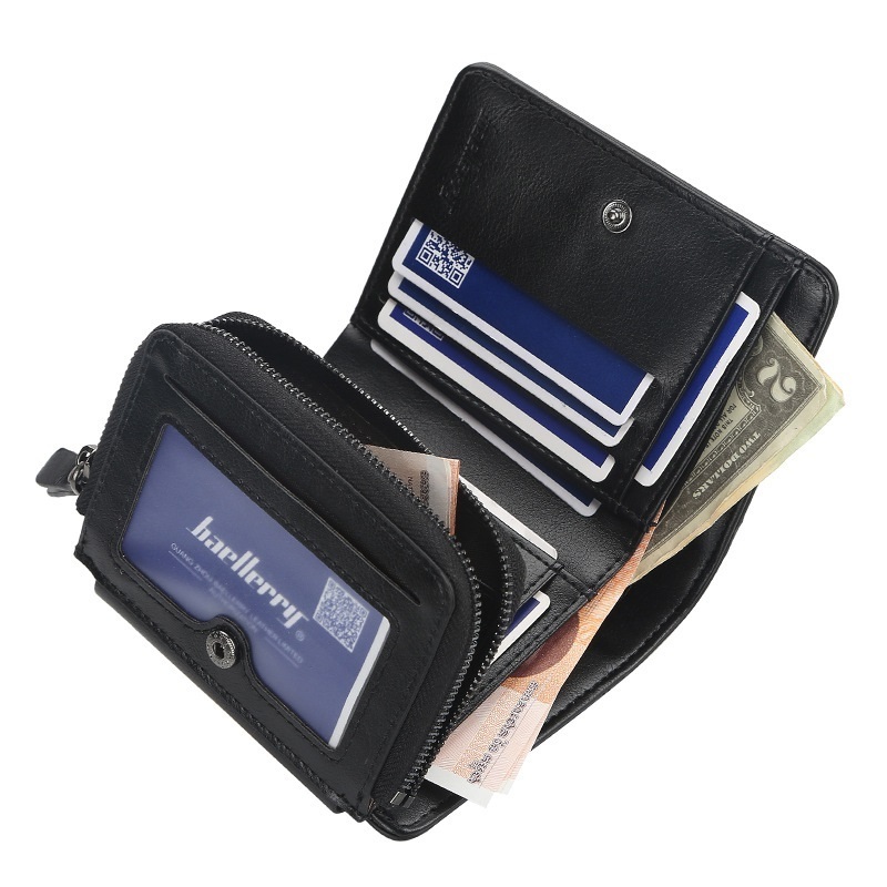 Wholesale Baellery Men's Short Business Zipper Multi Card Fashion Leather Moneybag Wallet