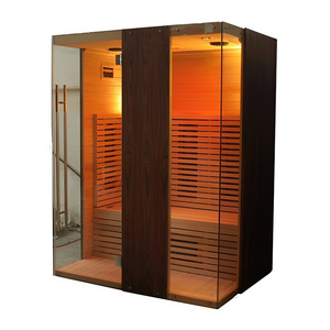 Hemlock Solid Wood Traditional Indoor Far Infrared Steam Sauna Rooms With Carbon Heater For 2 Person