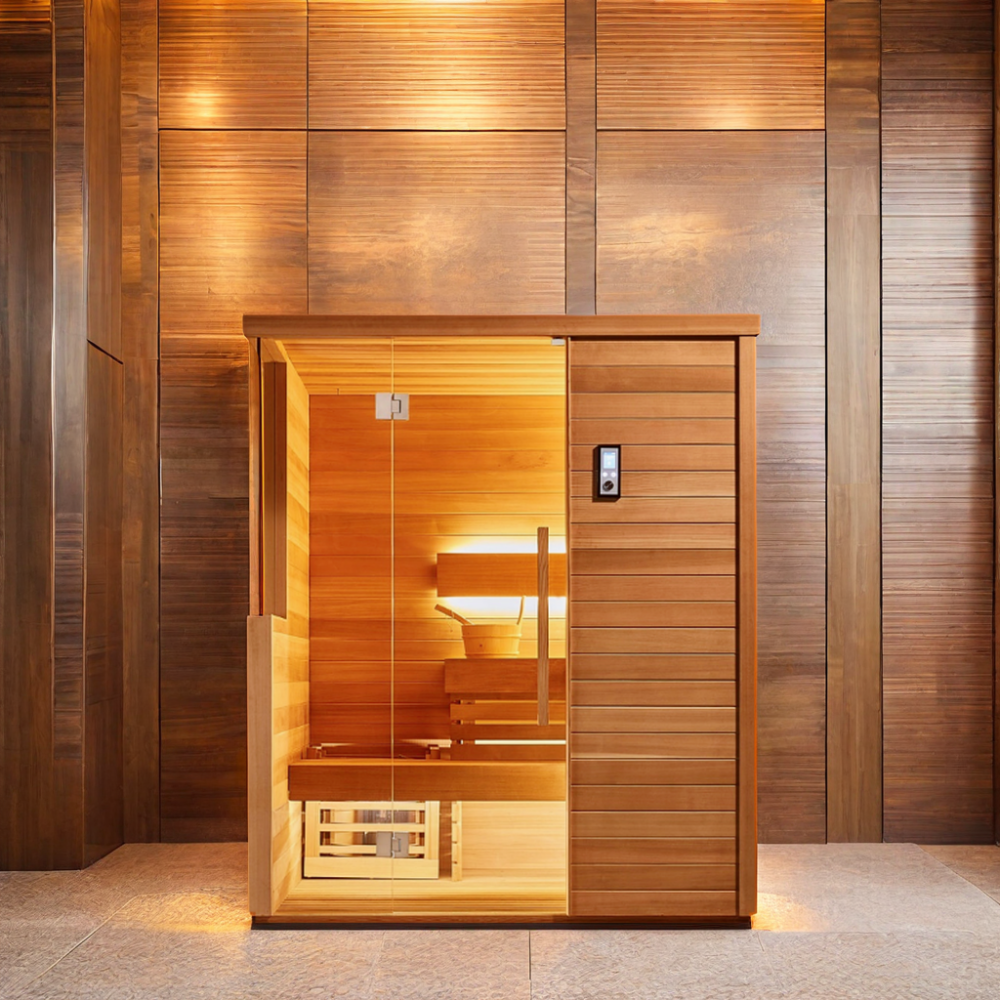 Hemlock Solid Wood Traditional Indoor Far Infrared Steam Sauna Rooms With Carbon Heater For 2 Person