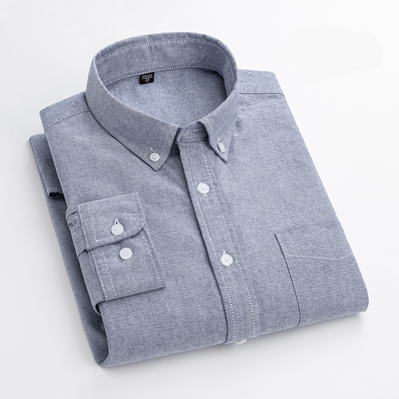 Wholesale new washed oxford cotton shirt button down collar anti-wrinkle and anti-shrinkage plain long-sleeved shirt