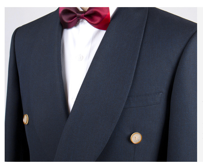 Slim Business gentlemen Groom Suit Top Men's Wedding Banquet navy blue double breasted shawl collar Suit