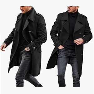 2023 Hot selling Custom men's black long jacket fashion windbreaker Warm jacket Coat Retro Jacket Clothing