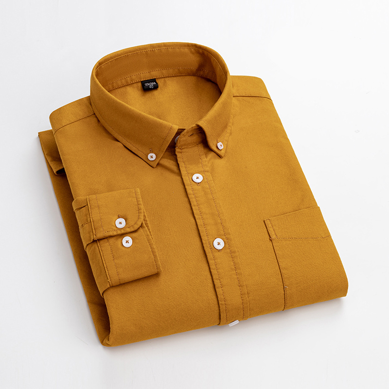 Wholesale new washed oxford cotton shirt button down collar anti-wrinkle and anti-shrinkage plain long-sleeved shirt