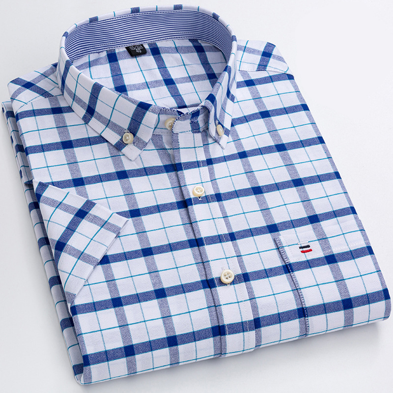 New Summer Short Sleeve Shirt Striped Plaid  Men's Shirts Casual Work Shirt Chemise Pour Homme