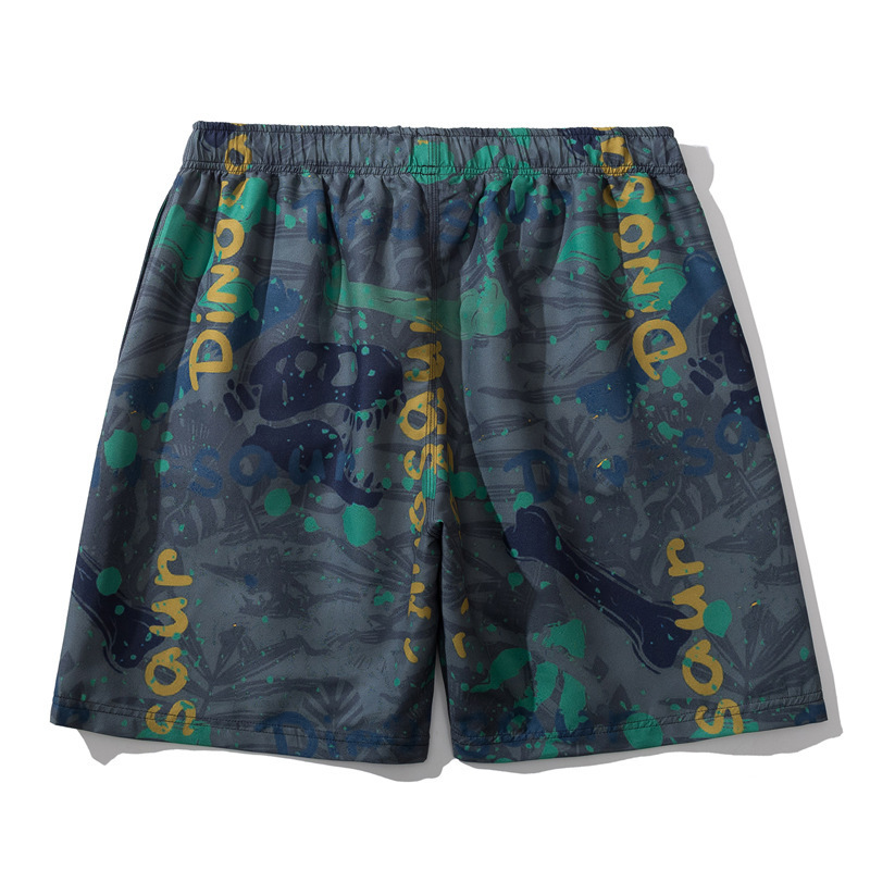 Summer oversize men's printed beach swim pants Cartoon Dinosaur Beach Shorts Male  Graffiti camouflage color inflatable  shorts