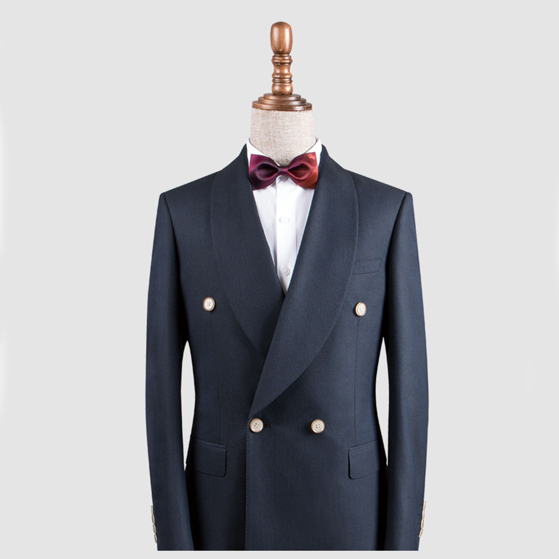 Slim Business gentlemen Groom Suit Top Men's Wedding Banquet navy blue double breasted shawl collar Suit