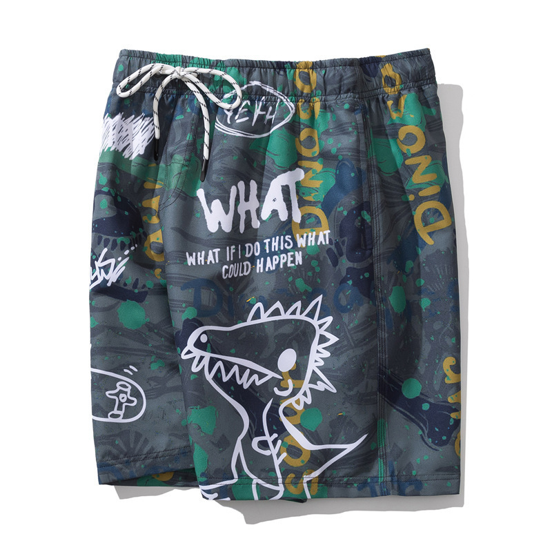 Summer oversize men's printed beach swim pants Cartoon Dinosaur Beach Shorts Male  Graffiti camouflage color inflatable  shorts