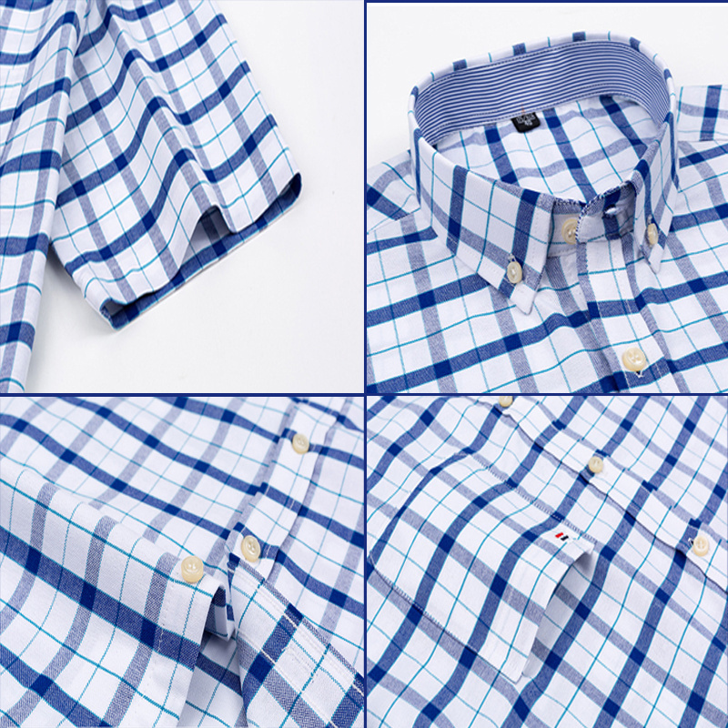 New Summer Short Sleeve Shirt Striped Plaid  Men's Shirts Casual Work Shirt Chemise Pour Homme