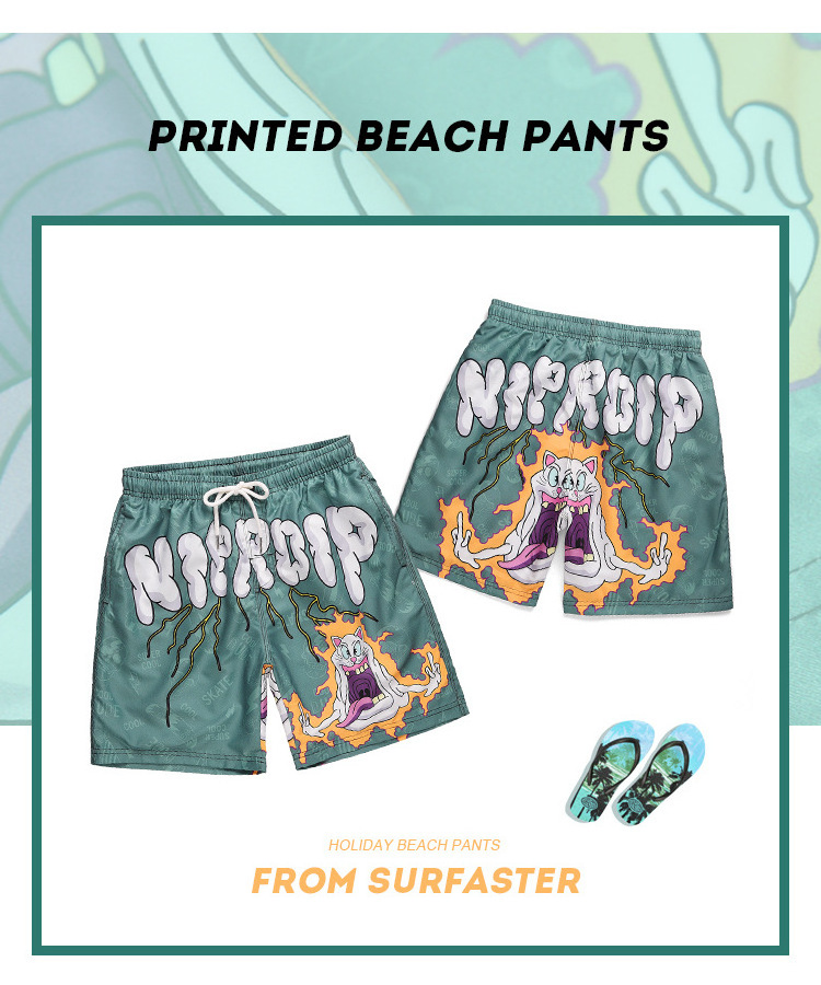 Summer oversize men's printed beach swim pants Cartoon Dinosaur Beach Shorts Male  Graffiti camouflage color inflatable  shorts