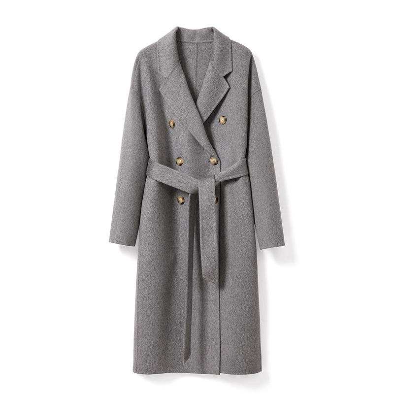 Max Classic Double breasted Flip Collar Coat Women's long double-sided alpaca coat Leisure woolen high count wool coat for women