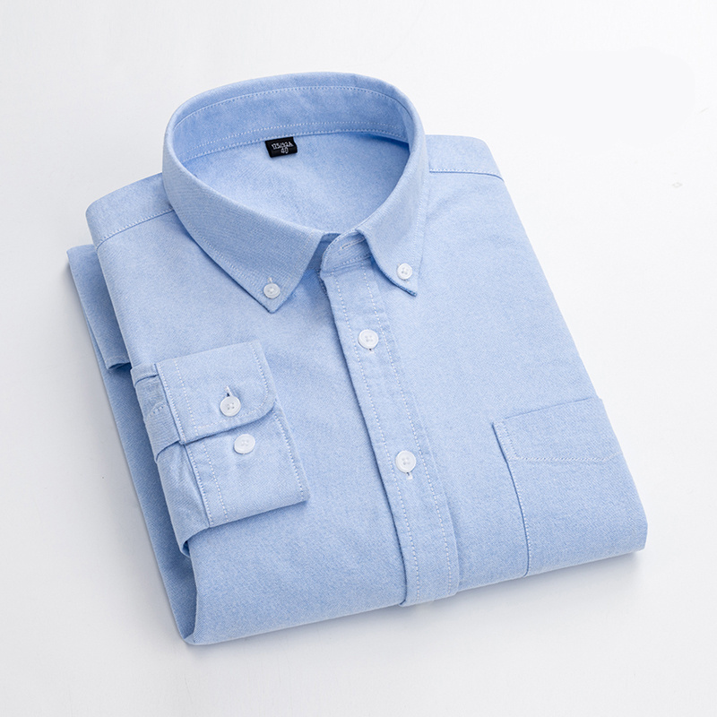 Wholesale new washed oxford cotton shirt button down collar anti-wrinkle and anti-shrinkage plain long-sleeved shirt