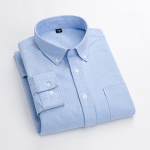 Wholesale new washed oxford cotton shirt button down collar anti-wrinkle and anti-shrinkage plain long-sleeved shirt