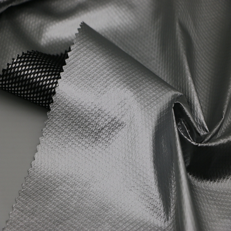 Silver TPU Coated Polyester  Mesh Lining Fabric Material knit fabric bonded silver tpu For Pizex/Outdoor Jacket/Garment