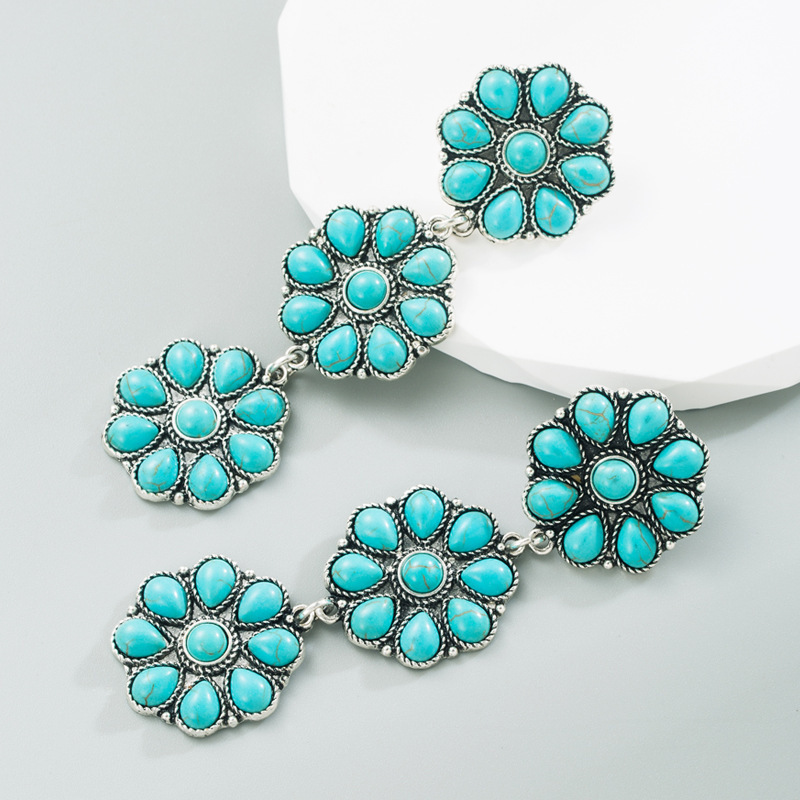 2024 Newest Hot Sell Bohemian Western Vintage Turquoise Cluster Drop Earrings