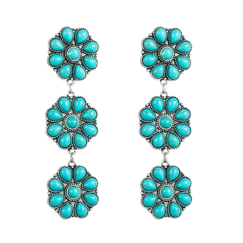 2024 Newest Hot Sell Bohemian Western Vintage Turquoise Cluster Drop Earrings