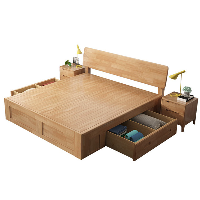 Japanese style simple box bed solid wood storage bed