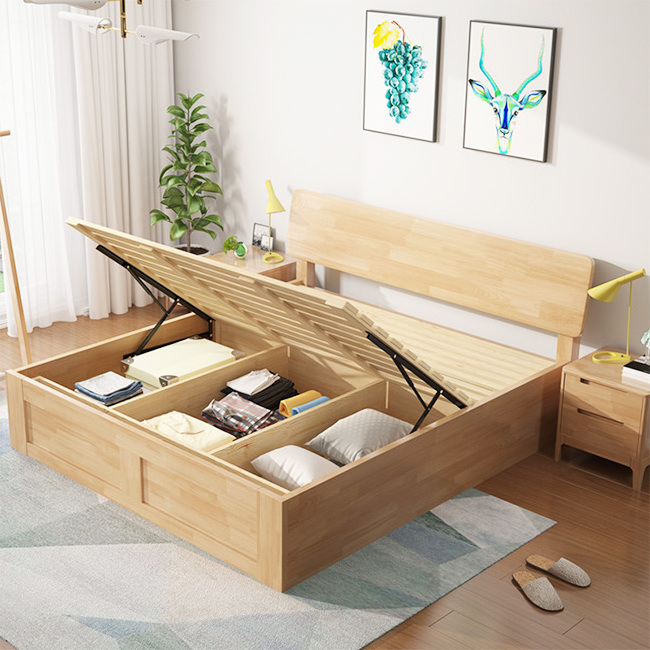 Japanese style simple box bed solid wood storage bed