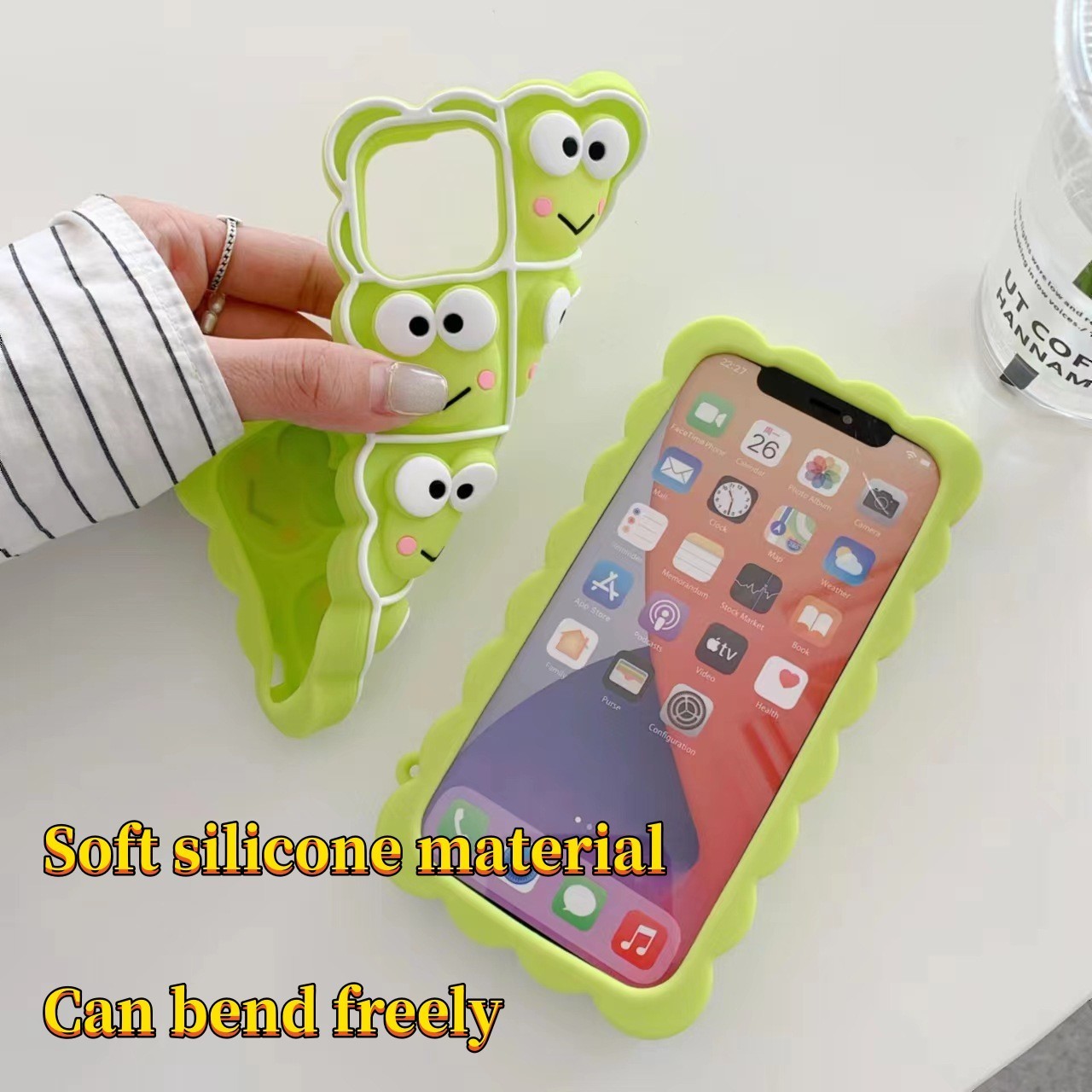 KHQSuitable for Apple 14 Pinch Personalized Phone Case iPhone 13 Big Eyed Frog Decompression Creative Soft Silicone Phone Case