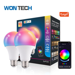 Alexa Tuya Control RGB Smart Wifi E27 9w 2700k-6500k Tuya APP control LED smart light bulb