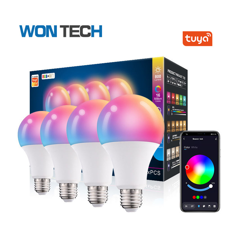 Alexa Tuya Control RGB Smart Wifi E27 9w 2700k-6500k Tuya APP control LED smart light bulb