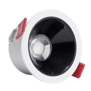 Anti-glare inner spot lights round aluminum 9w 12w ceiling lights recessed cob retrofit led downlights for indoor bathroom