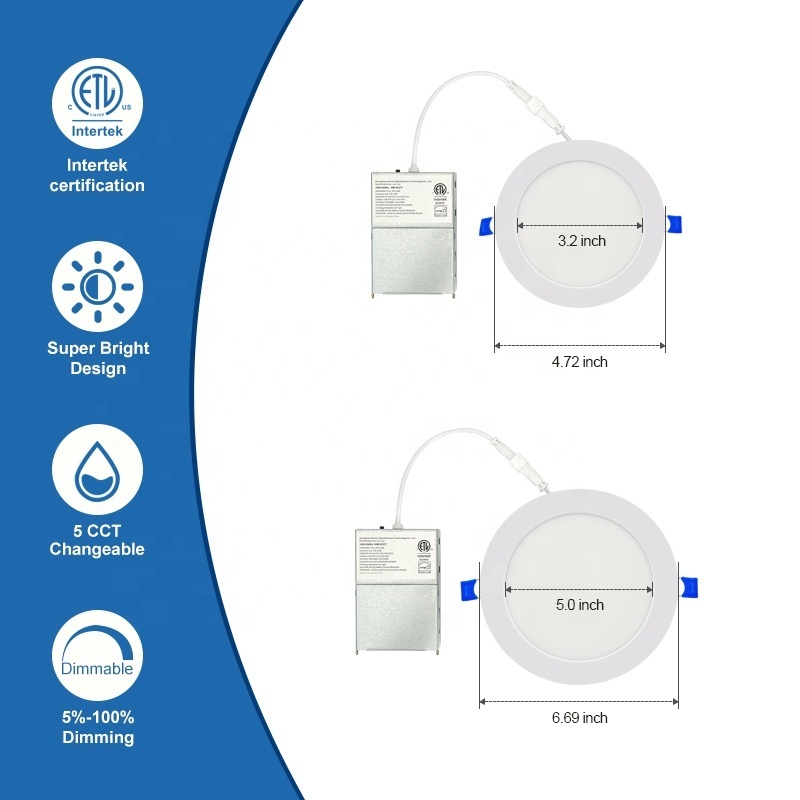 Round Downlight Recessed Square Ceiling 6w 12w 18W 5cct ETL Led Ceiling Panel Light With Junction Box