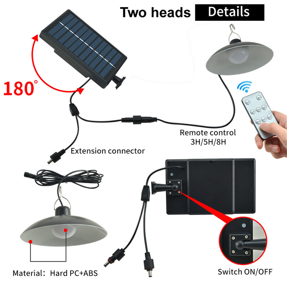 Solar Pendant Light Outdoor Waterproof Garden Lights Double Headed Hanging Solar Panel Light Bulb Indoor House Ceiling Lamp