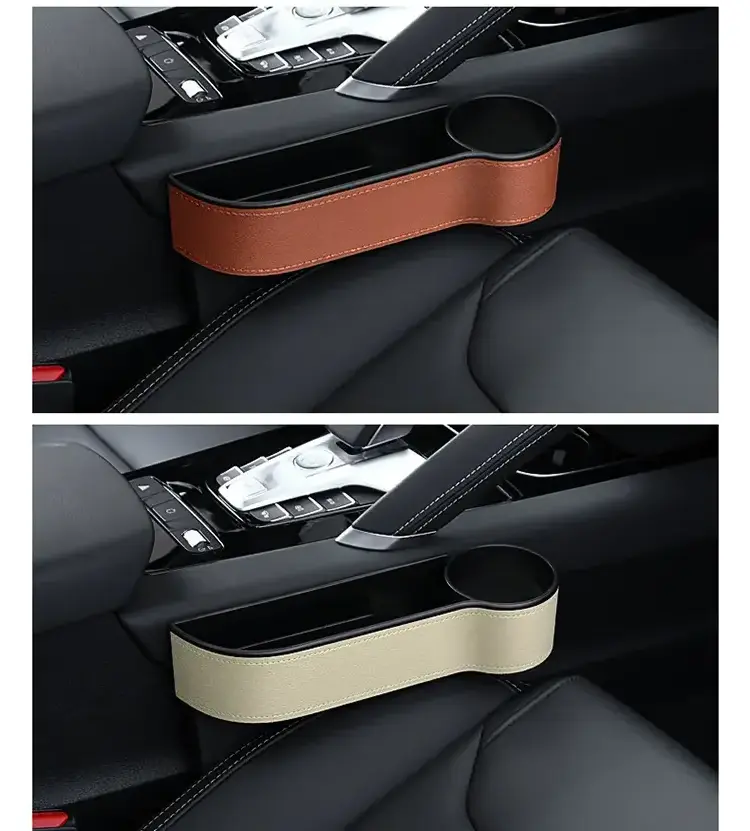 2 Sides PU Leather Auto Console with Cup Holder Car Seat Organizer and Storage Box Car Seat Gap Filler