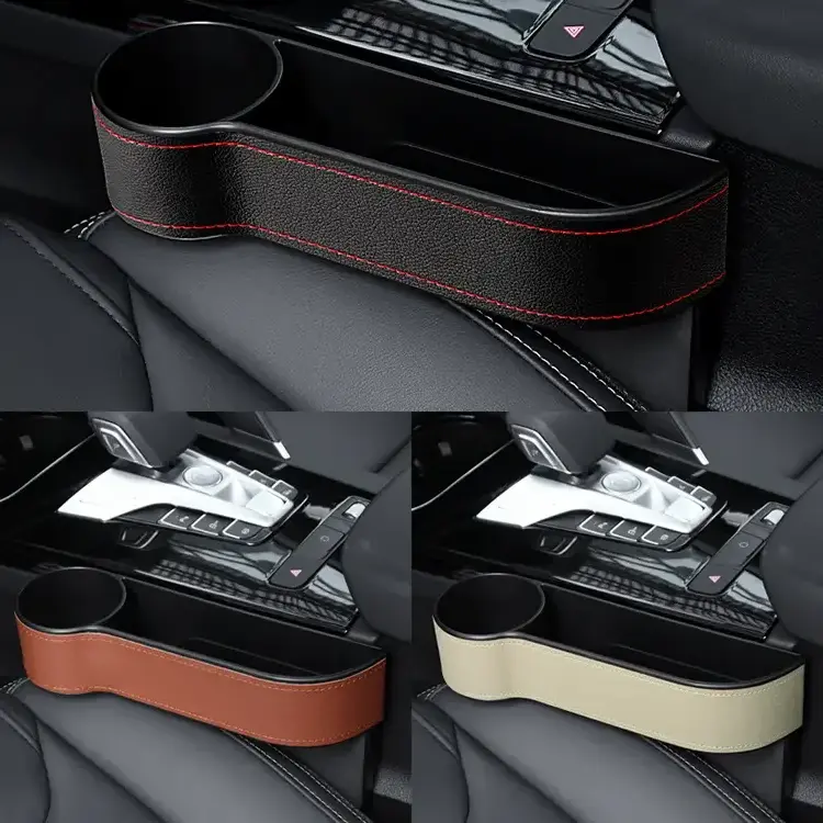 2 Sides PU Leather Auto Console with Cup Holder Car Seat Organizer and Storage Box Car Seat Gap Filler