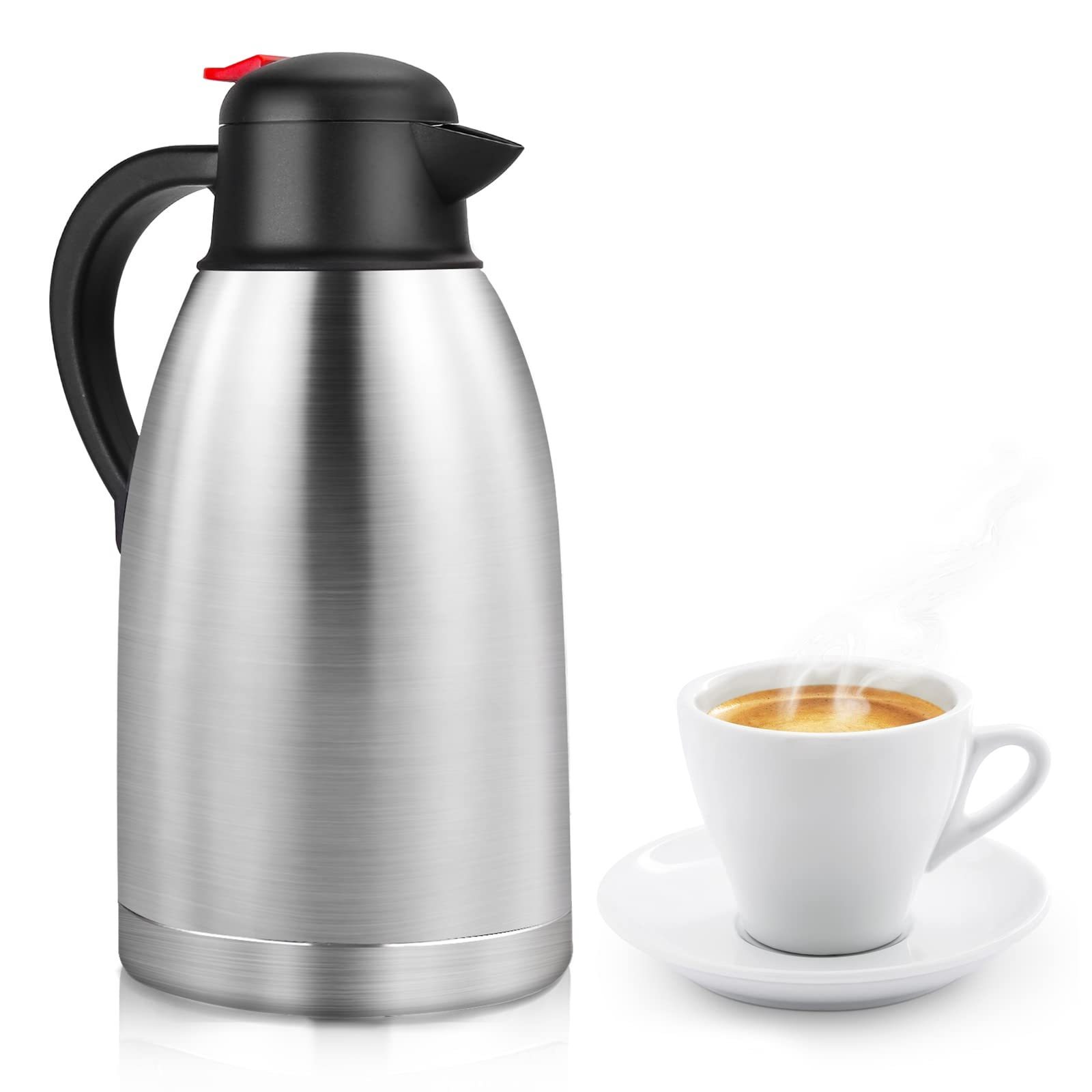 68oz Stainless Steel Thermal Coffee Carafe- Double Walled Vacuum Container w/Press Button Top Insulated Coffee Carafe