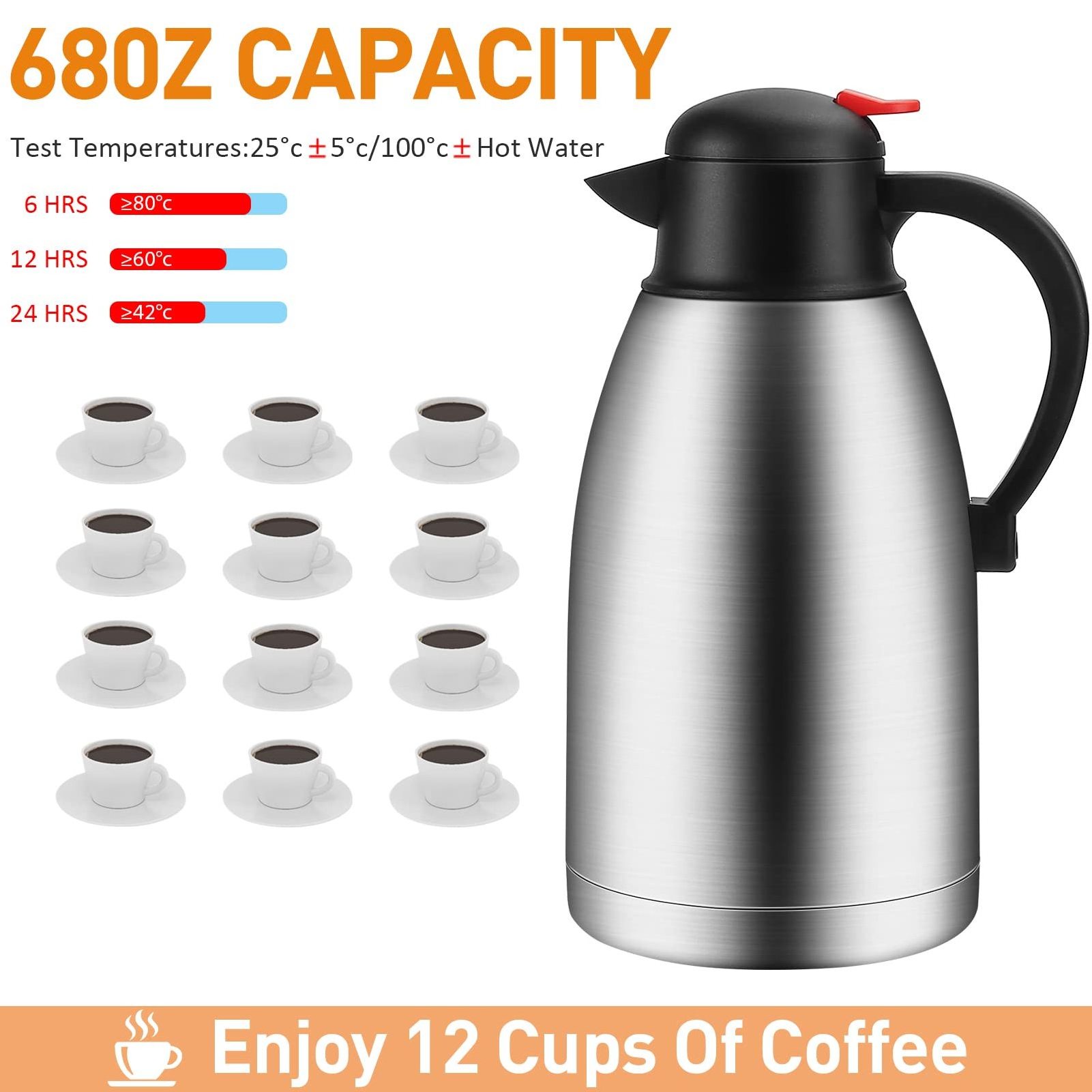 Thermal Coffee Carafe Triple Wall Vacuum insulated Flask Thermos keeping Beverages Hot and cold  Tea Water and Coffee Dispenser