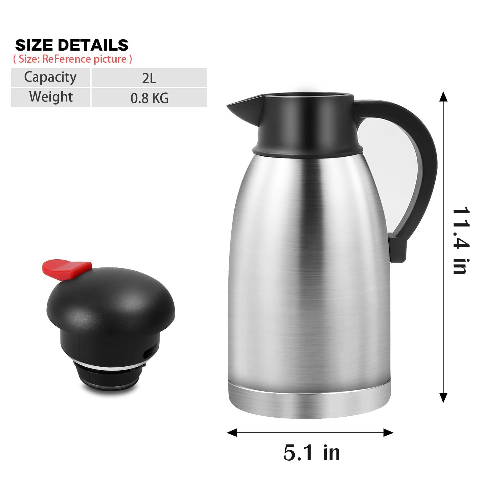 68oz Stainless Steel Thermal Coffee Carafe- Double Walled Vacuum Container w/Press Button Top Insulated Coffee Carafe