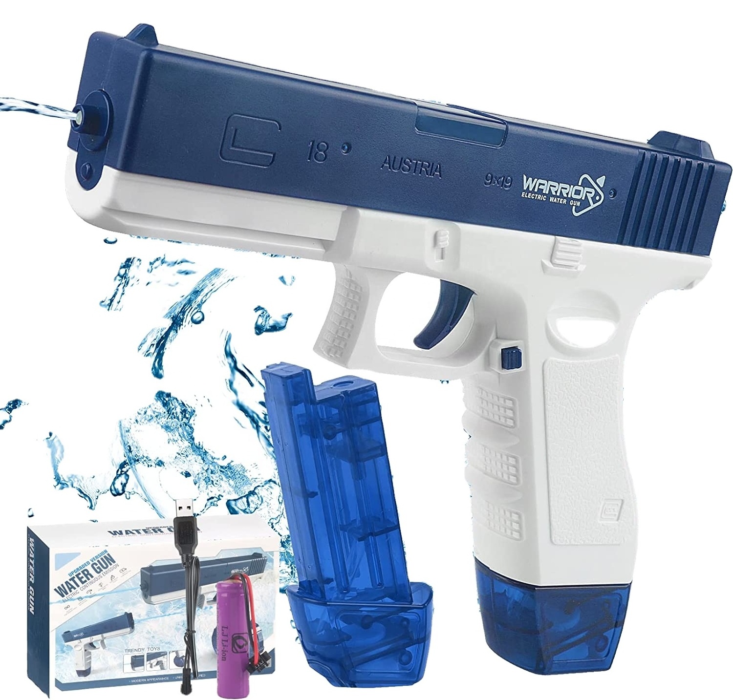 Electric Water Gun Automatic Squirt Guns With Both Magazines Clips One Button Water Soaker Gun Toy For Kids Boys Adults Summer