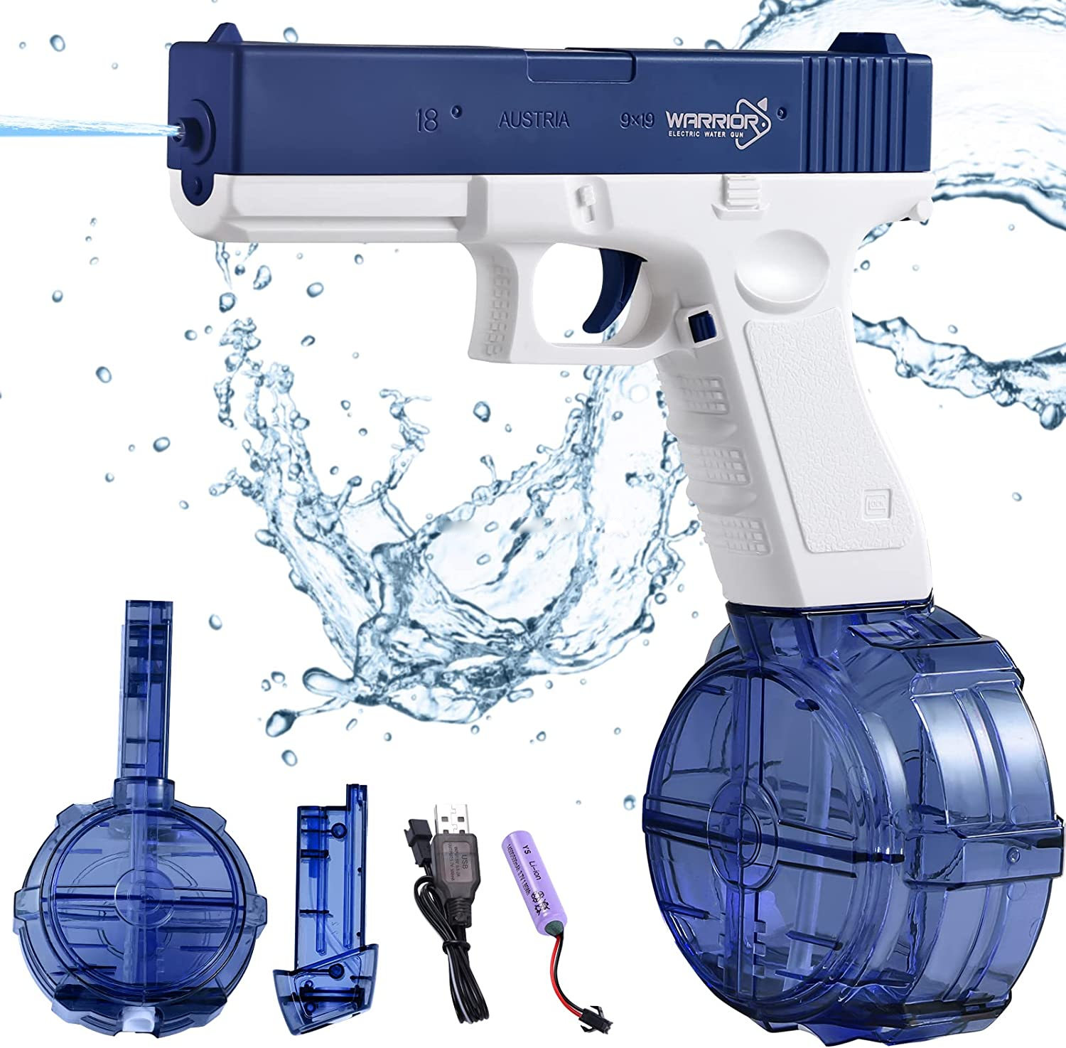 Electric Water Gun Automatic Squirt Guns With Both Magazines Clips One Button Water Soaker Gun Toy For Kids Boys Adults Summer