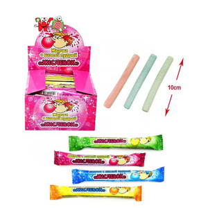 Chalk shaped stick bubble gum with sour powder filling