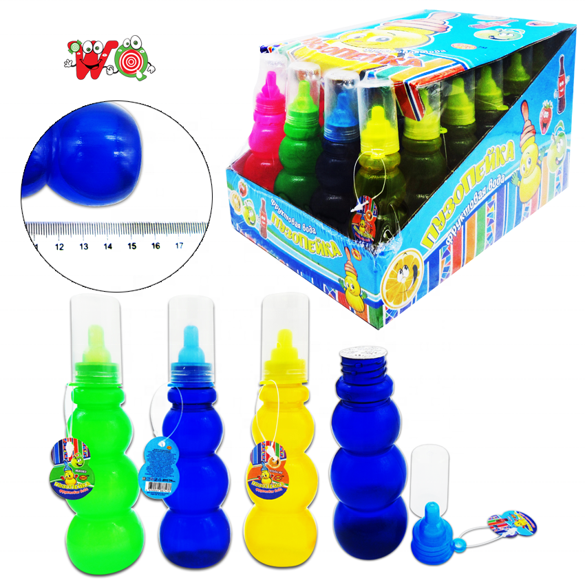 Our candy wholesale fruit flavor color unique shape gourd-shaped baby bottle liquid spray candy sour spray candy